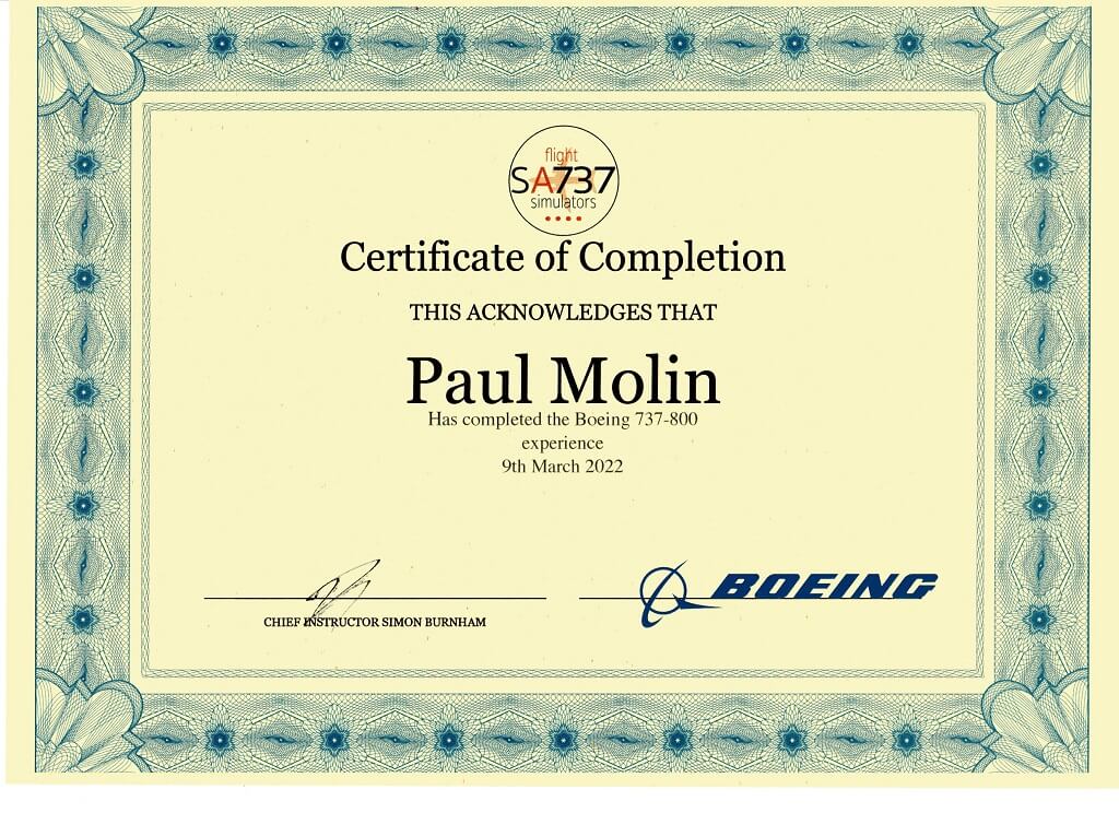 SimAir737 Certificate